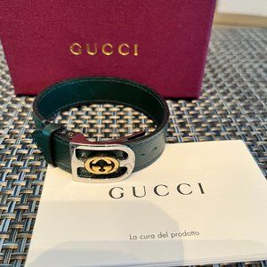 GUCCI Leather Cuff Bracelet (unisex in Hunter Green)